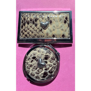 Brighton Snake Print Card Holder & Compact Mirror Set Brown Beige One Size
